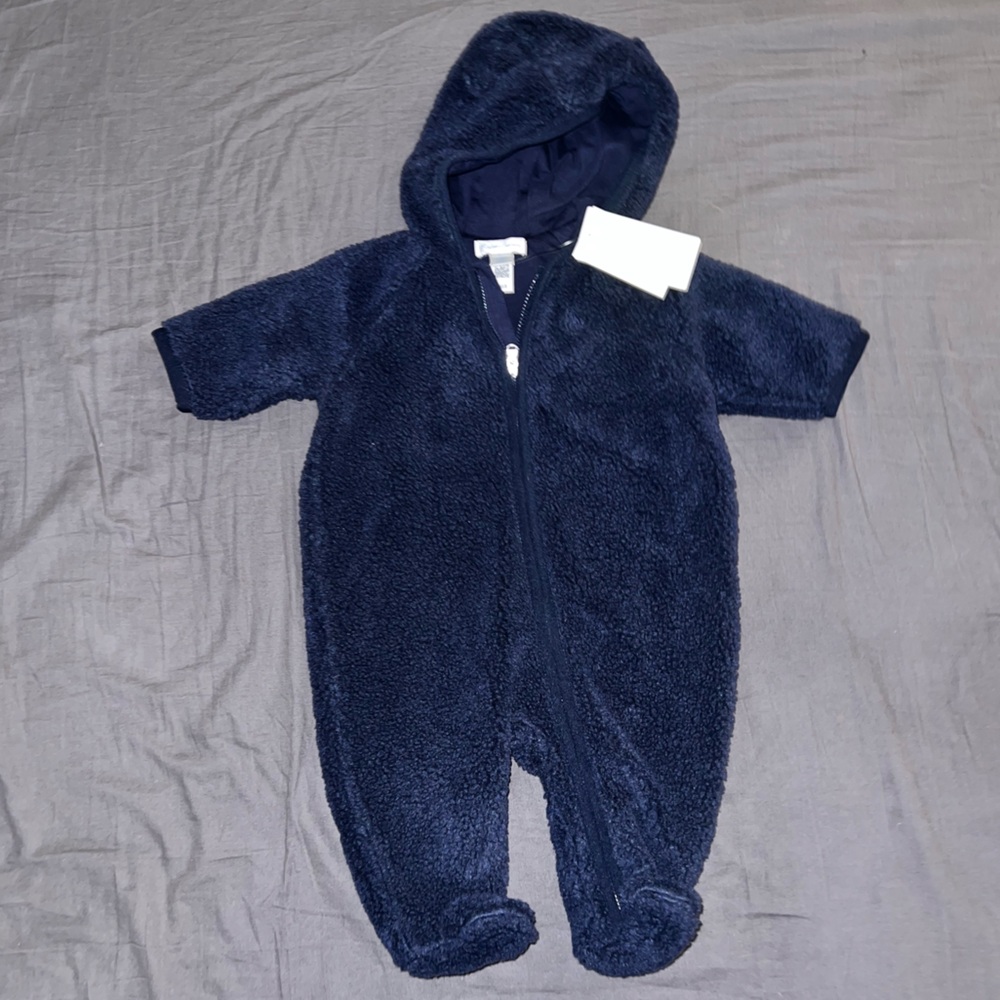 Ralph Lauren Dark Navy Hooded Fleece Baby One-Piece